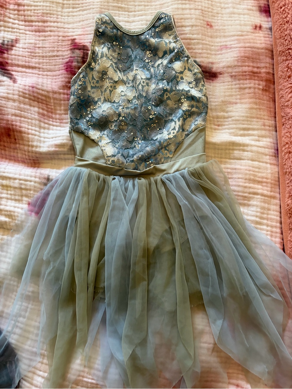 Girls Silver Blue Sequin Lace Tulle Dance Costume Leotard Dress Tutu Frozen